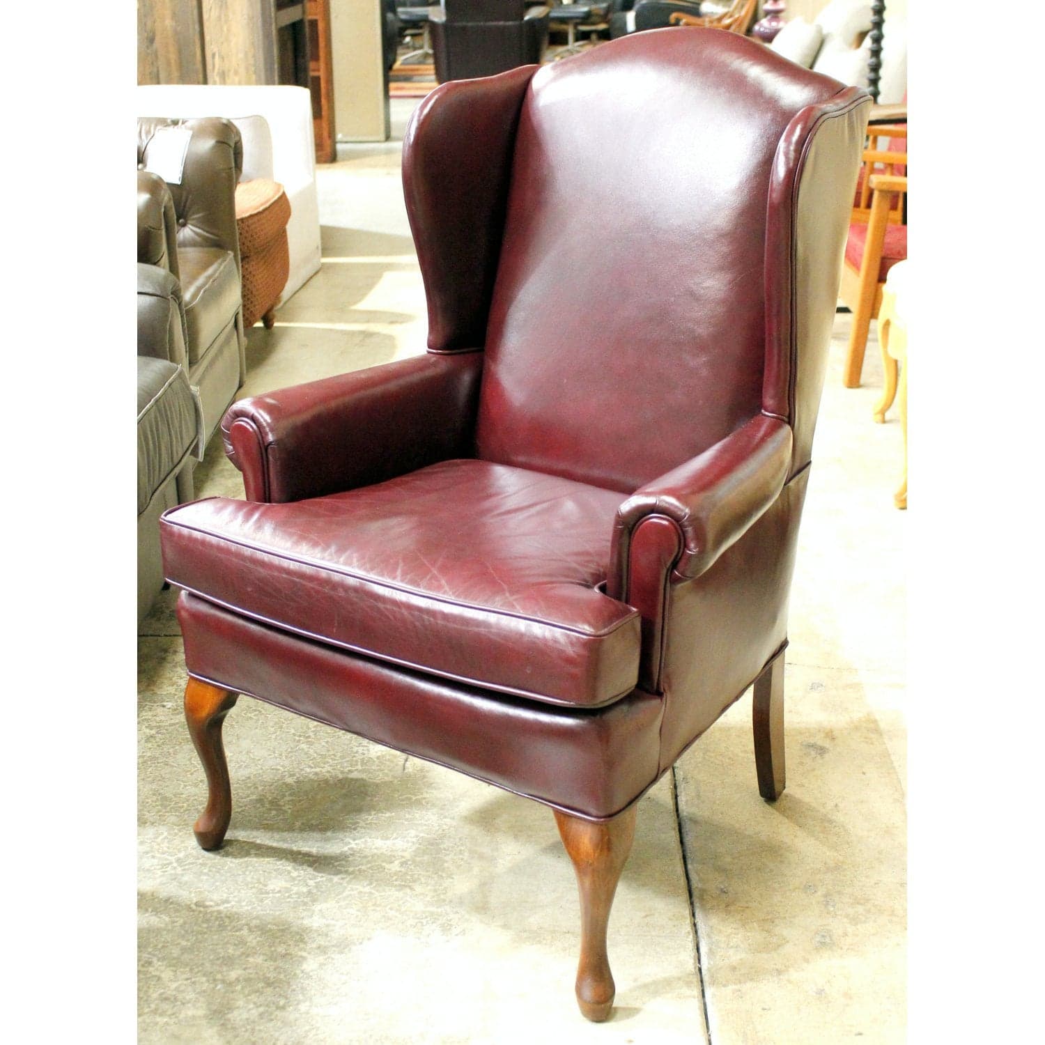 Fairfield Burgundy Leather Wingback Chair - Burgundy - Thumbnail 3