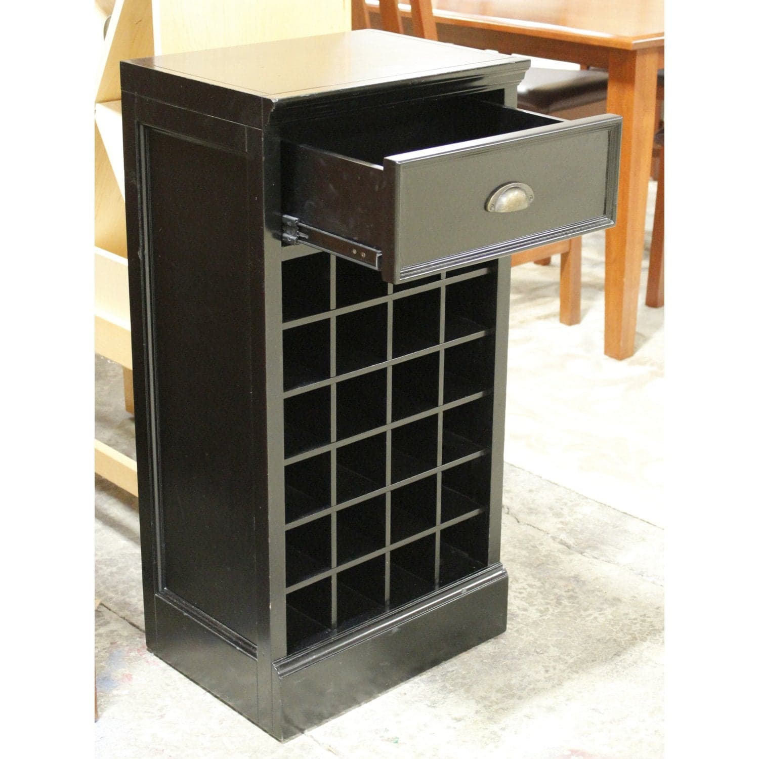 Black Wine Rack w/Drawer - Black - Thumbnail 2