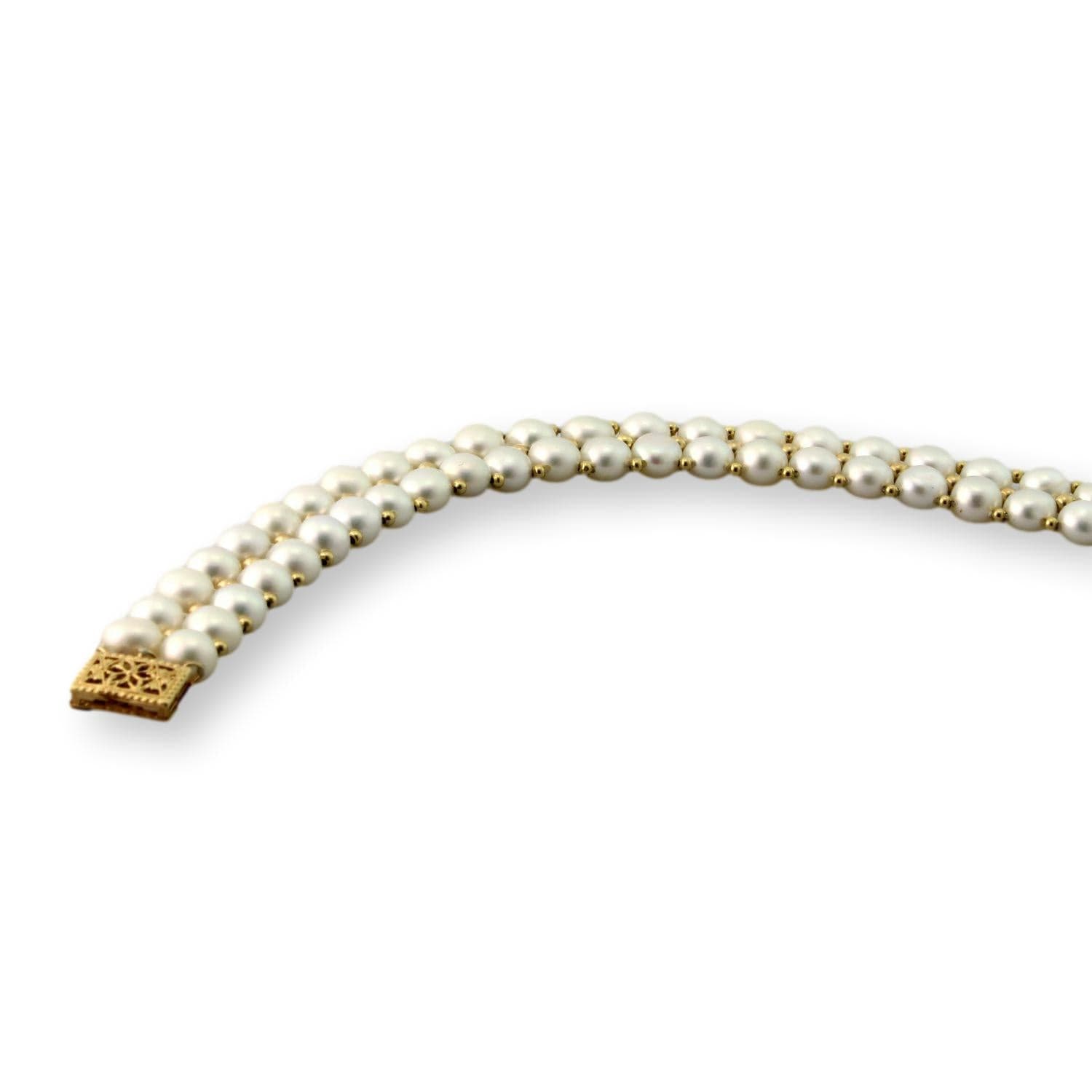 14K Gold Multi-Row Pearl & Gold Spacer Bead Bracelet - 7 in - Thumbnail 2