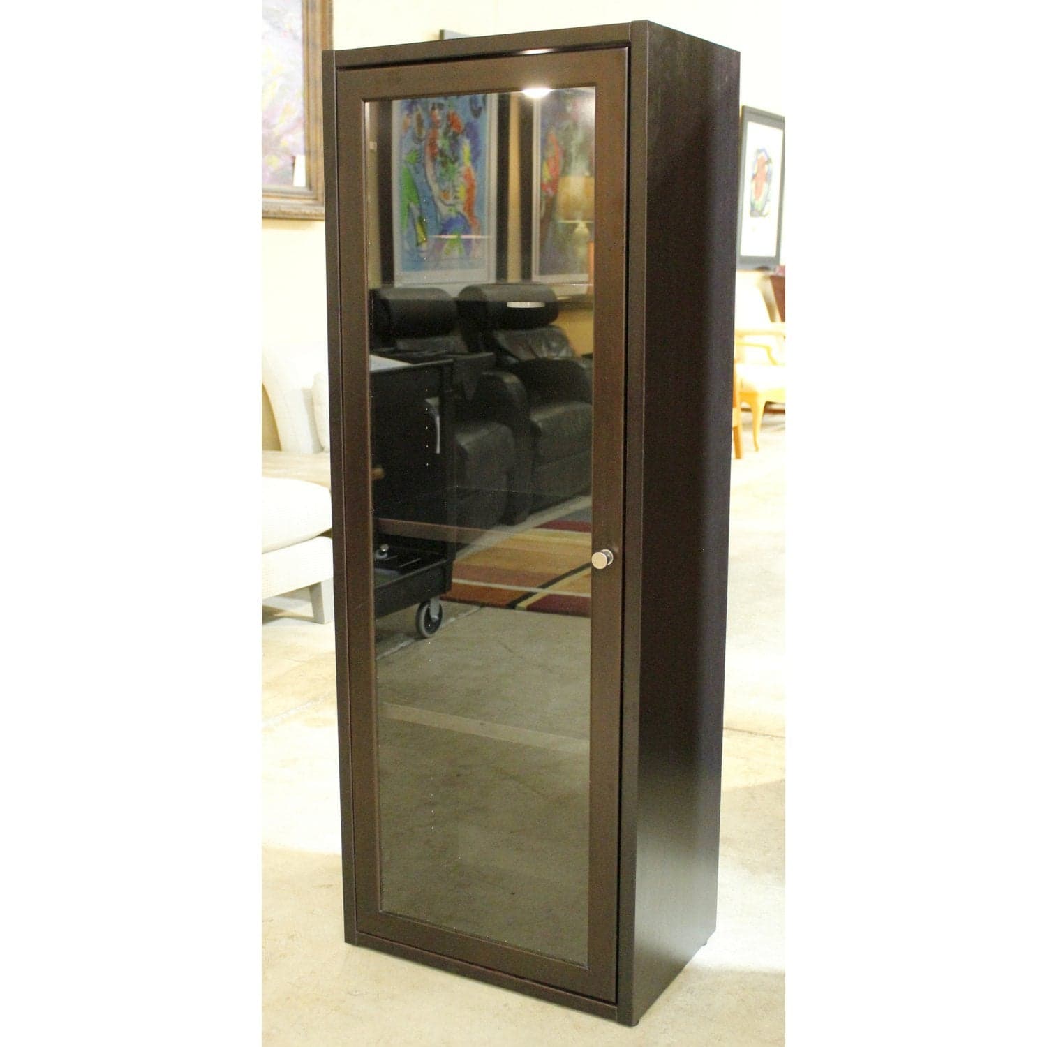 Black Narrow Bookcase w/Glass Door - Black - Thumbnail 4