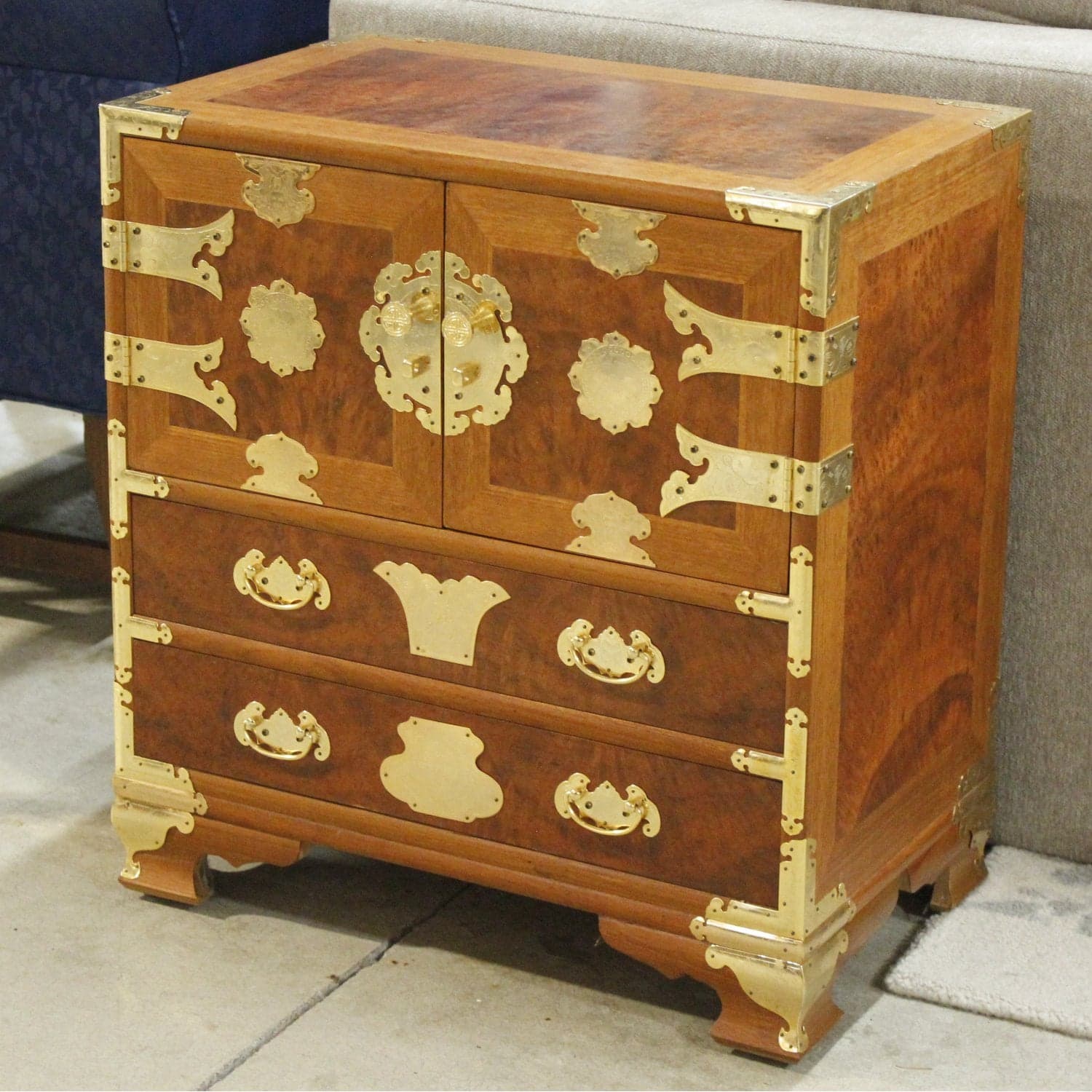 Teak Accent Cabinet w/Brass Accents - Thumbnail 4