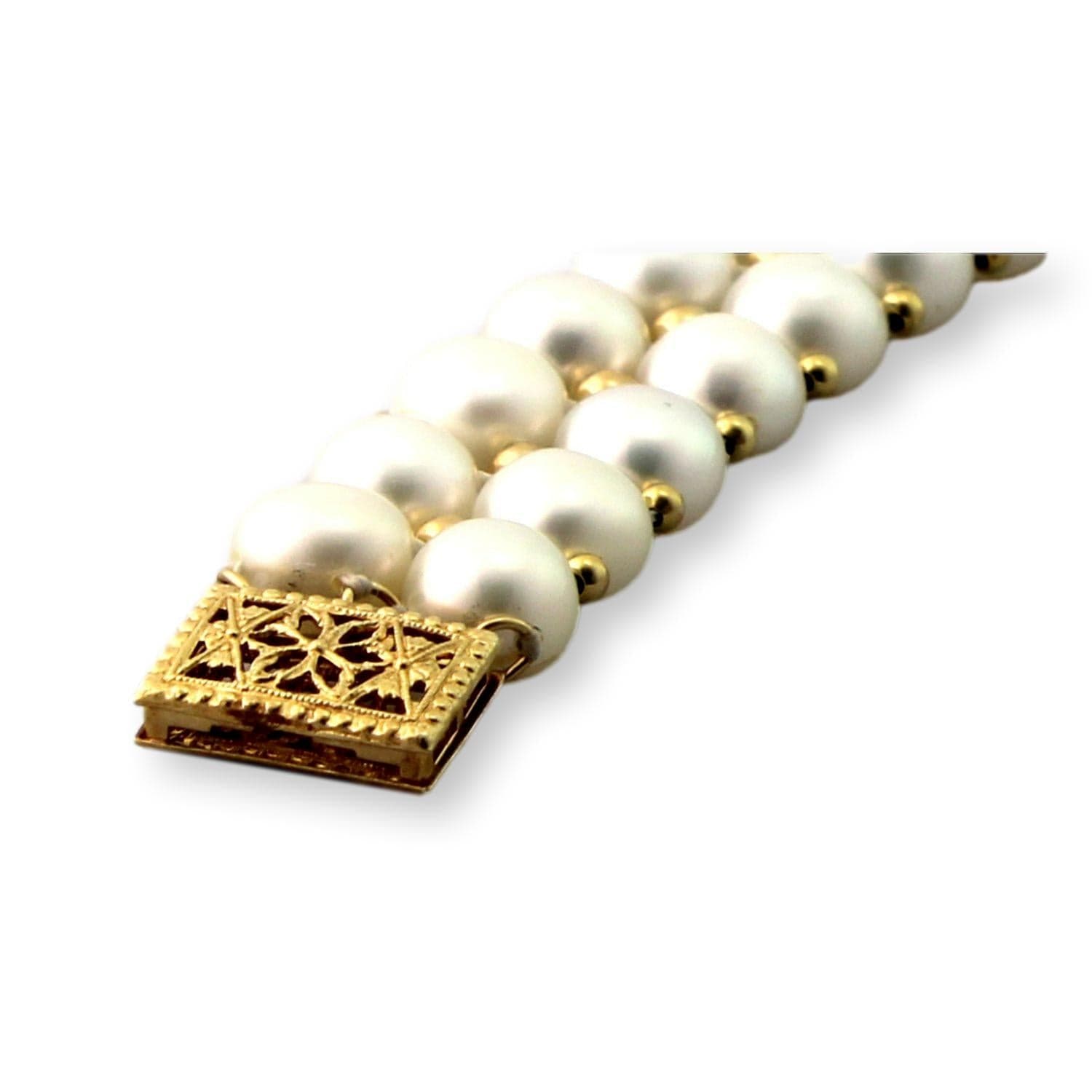14K Gold Multi-Row Pearl & Gold Spacer Bead Bracelet - 7 in - Thumbnail 3