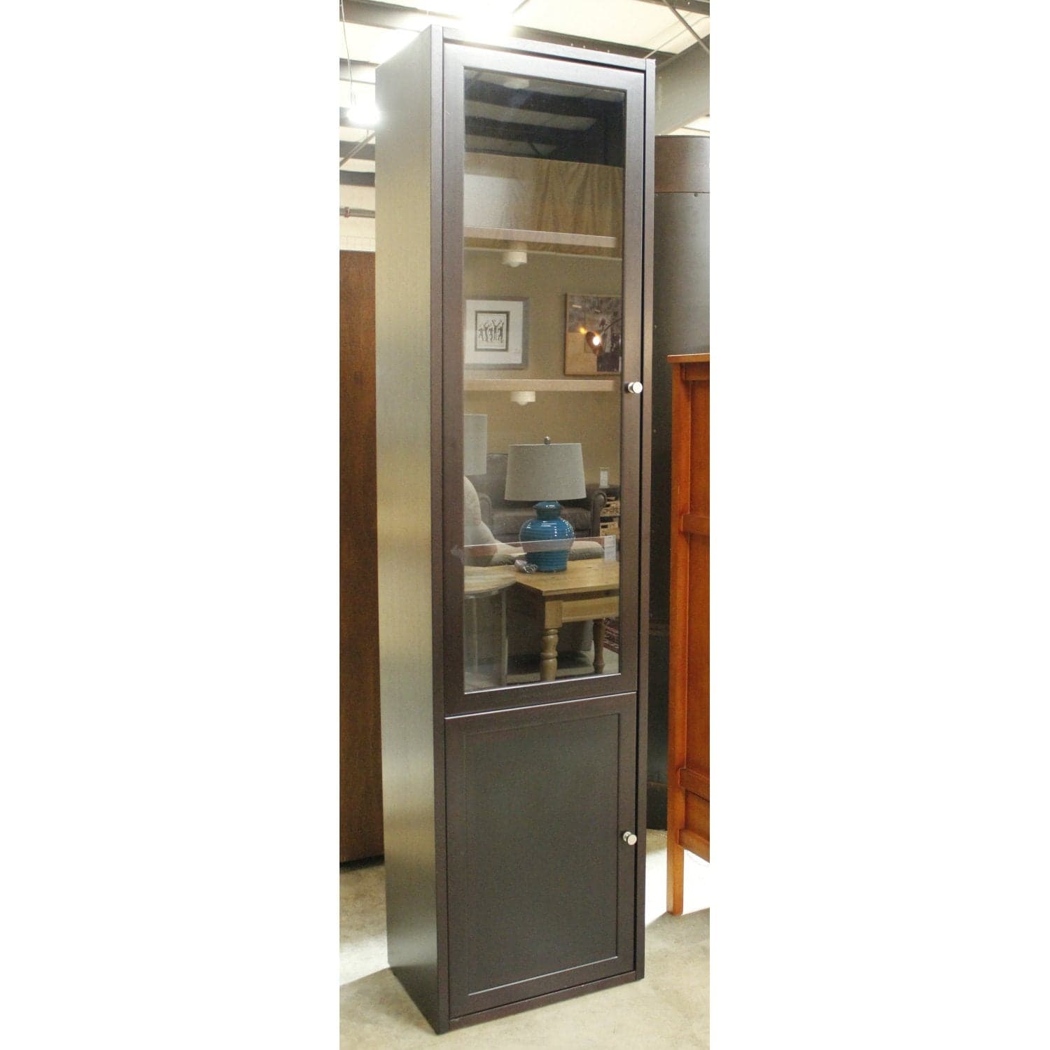 Black Narrow Bookcase w/Glass Door & Cabinet - Black - Thumbnail 3