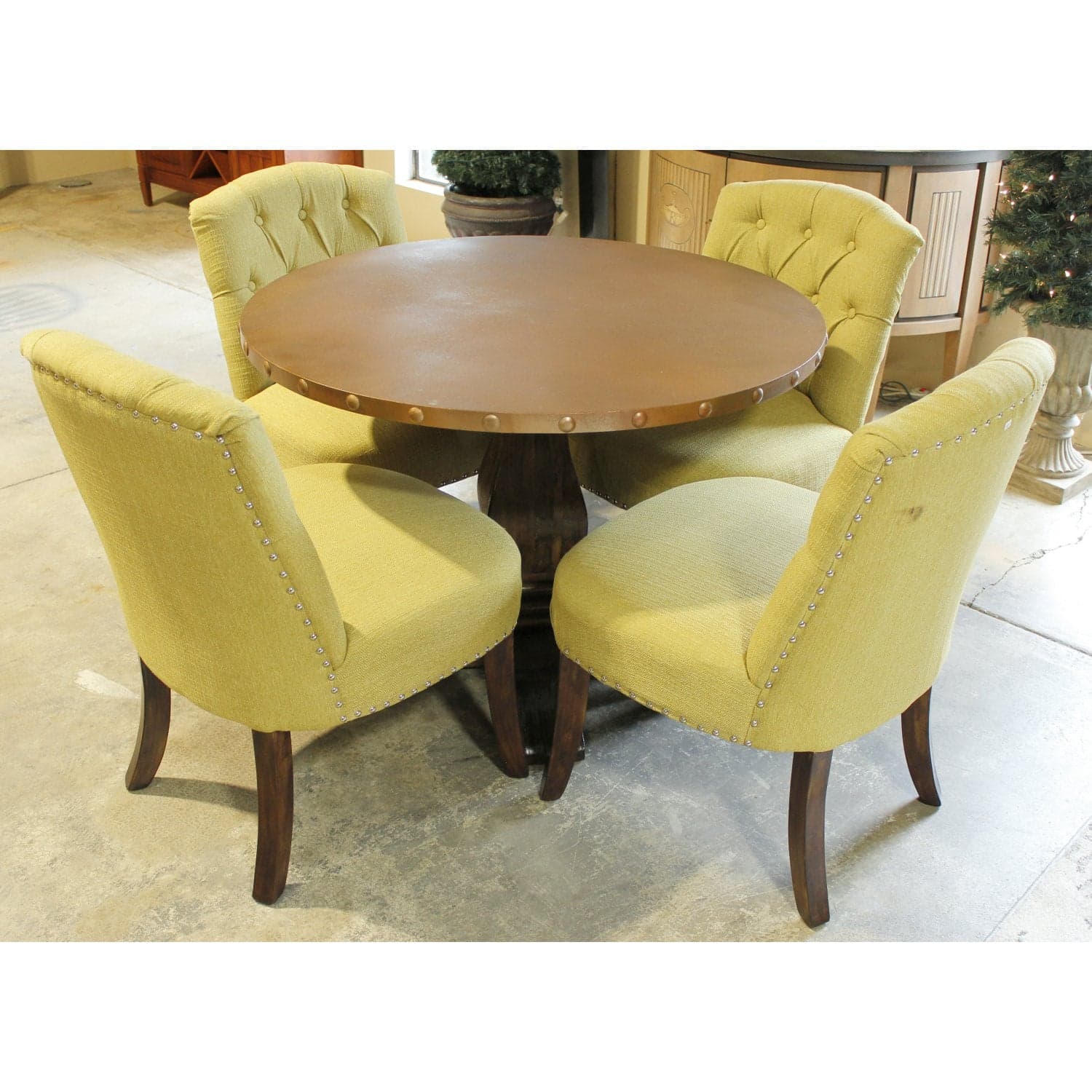 World Market Round Bronze Finish Table w/4 Green Chairs - Bronze - Thumbnail 2