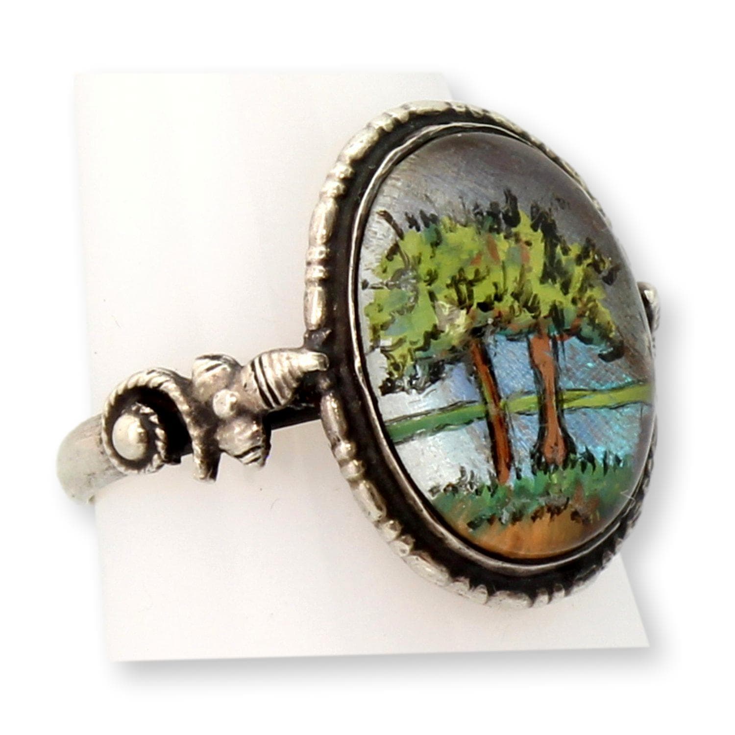 Sterling Silver Patent Assembled English Scenic Landscape Ring - Size 6.25 - Thumbnail 2