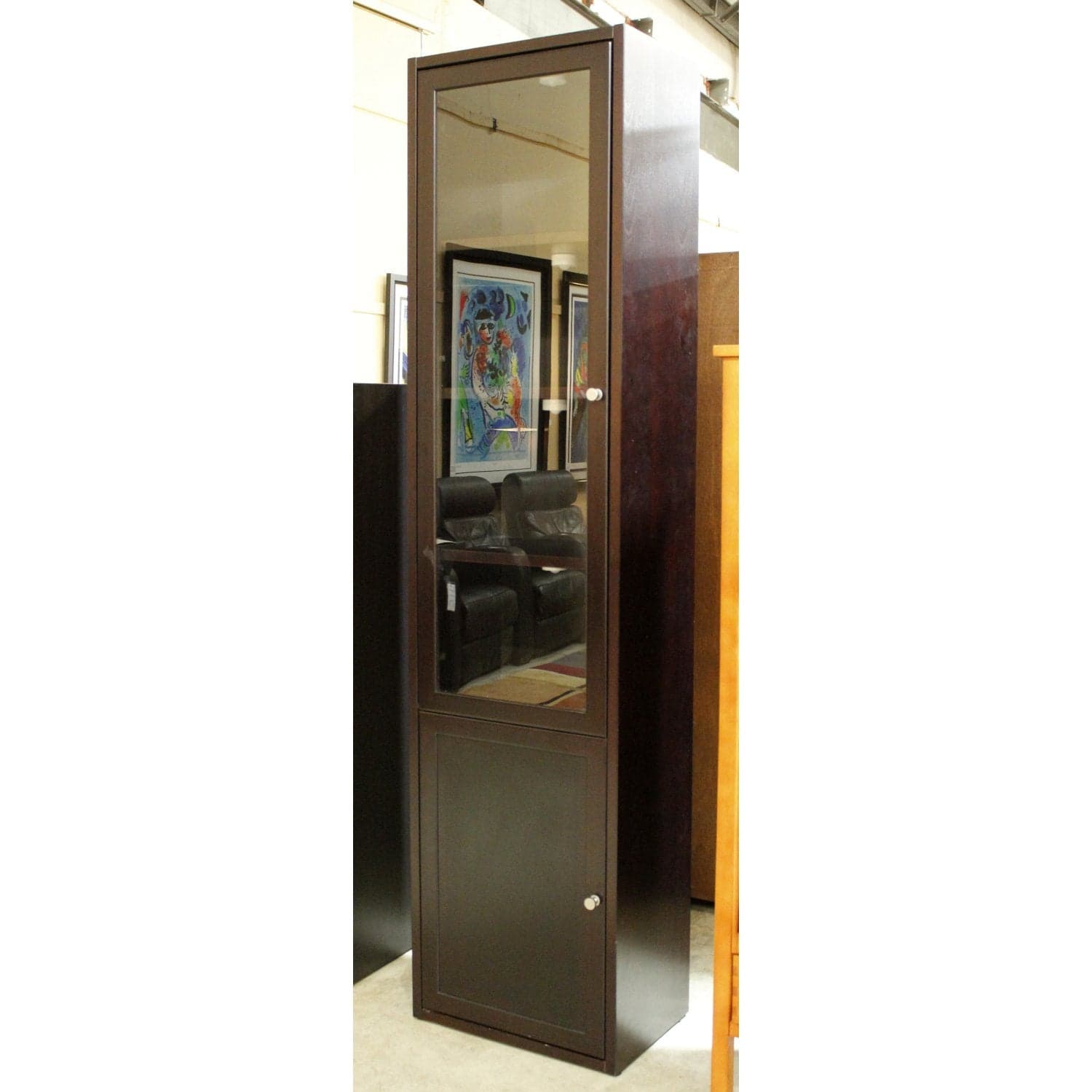 Black Narrow Bookcase w/Glass Door & Cabinet - Black - Thumbnail 4