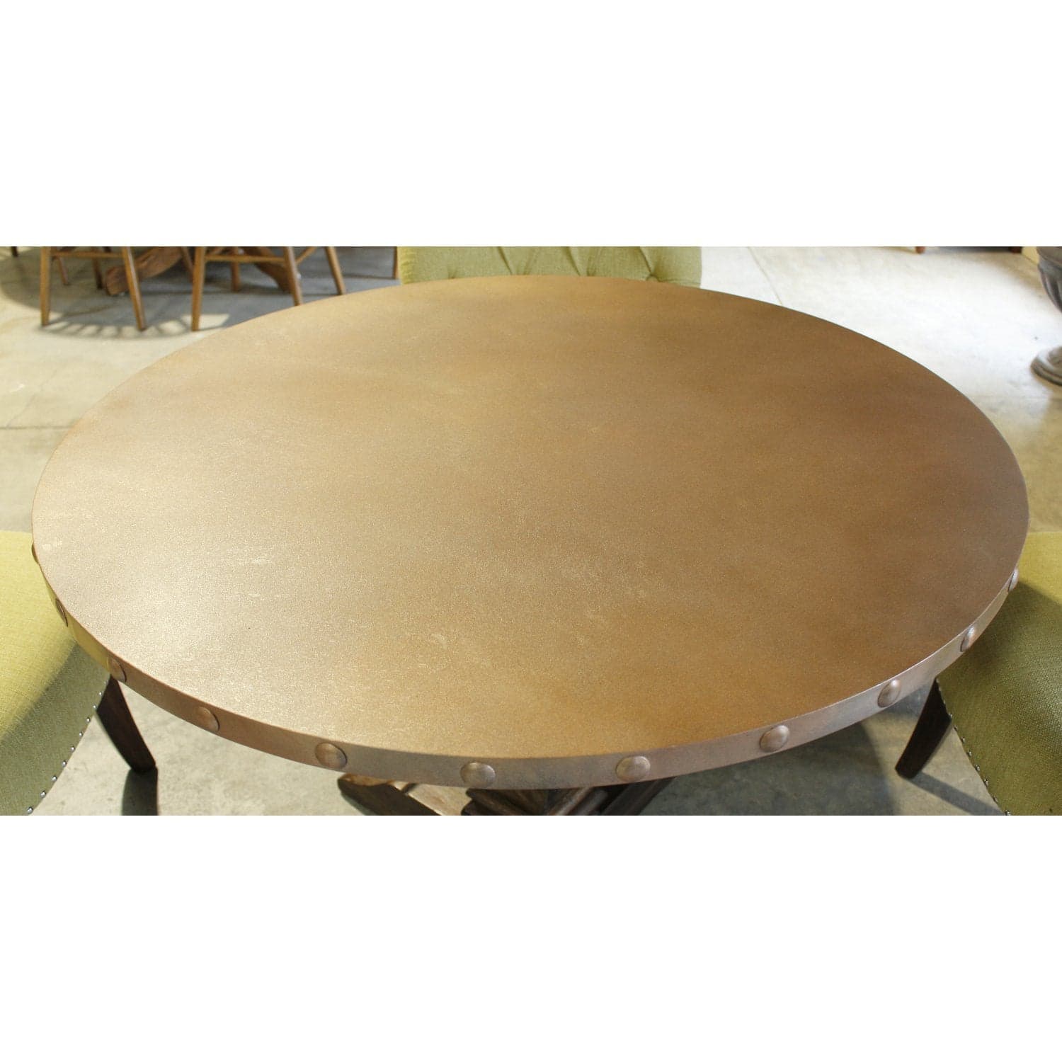 World Market Round Bronze Finish Table w/4 Green Chairs - Bronze - Thumbnail 5