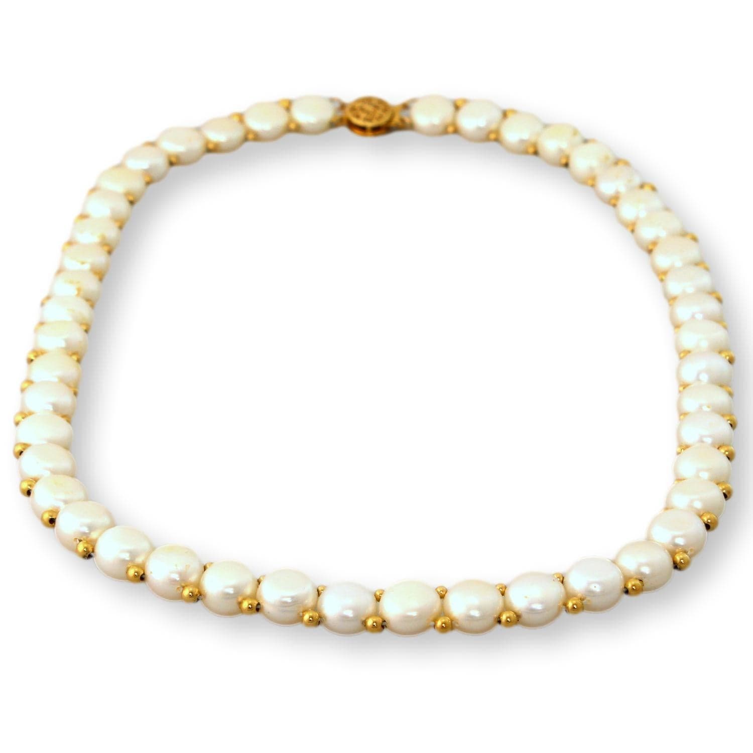14K Yellow Gold Cultured Pearl Necklace – 9.5mm White Pearls with Gold Spacer Beads - 18 in - Thumbnail 2