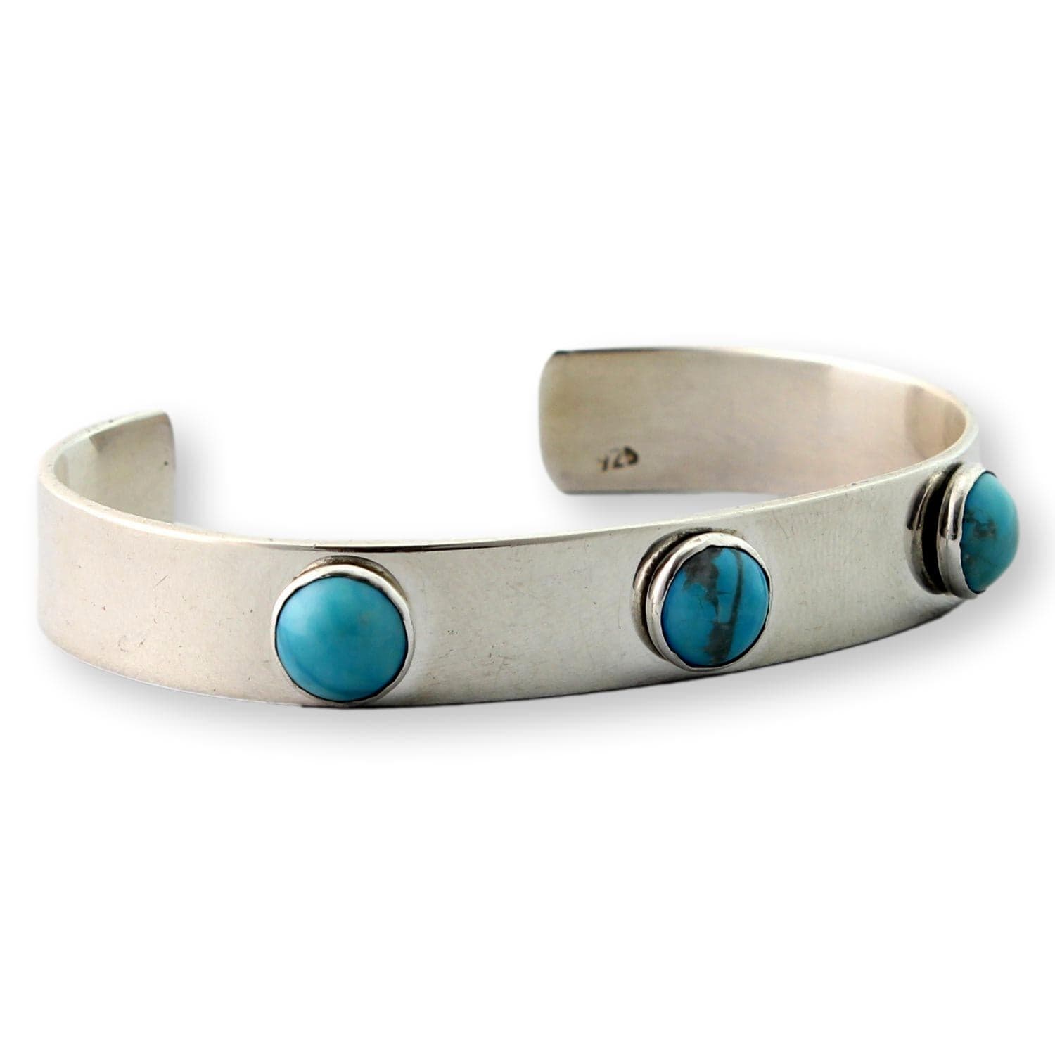 Sterling Silver Three-Stone Turquoise Cabochon Cuff - Size 6.75 - Thumbnail 2