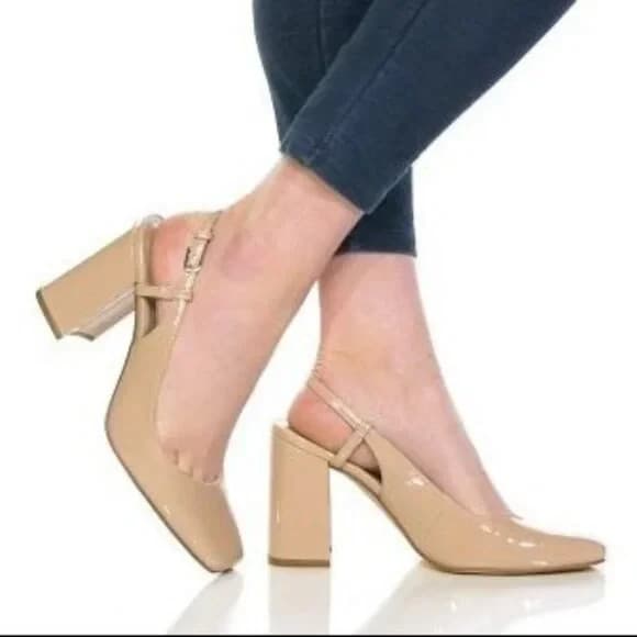 WOMEN MARC FISHER Valana Square Toe Shoes Block Heel Beige Size 7.5 - Image 1