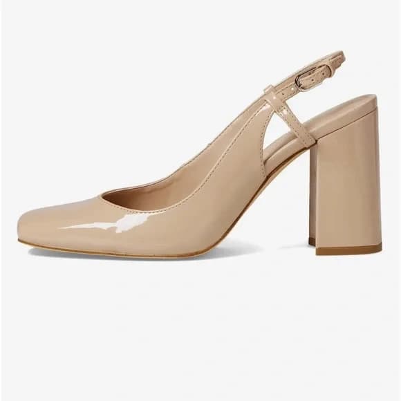 WOMEN MARC FISHER Valana Square Toe Shoes Block Heel Beige Size 7.5 - Thumbnail 2