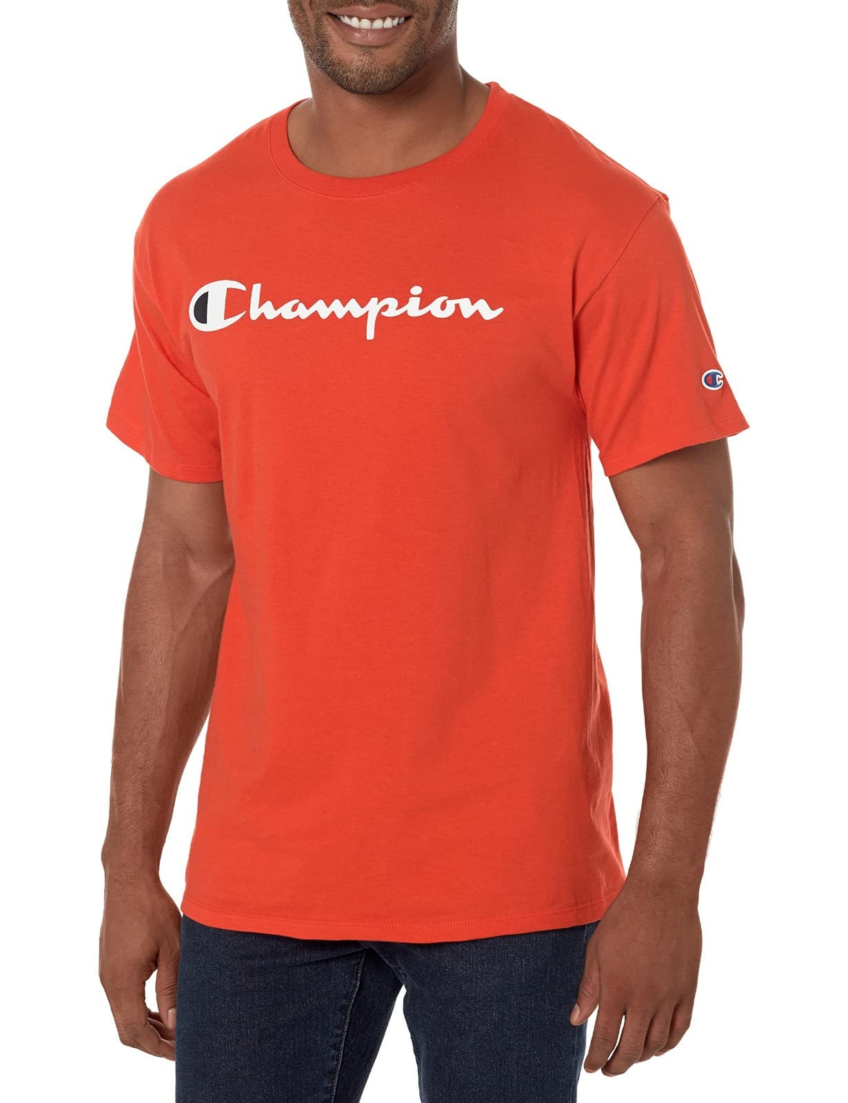 NWT Champion Men’s SS Classic Script Logo T Shirt Spicy Orange LARGE - Thumbnail 3