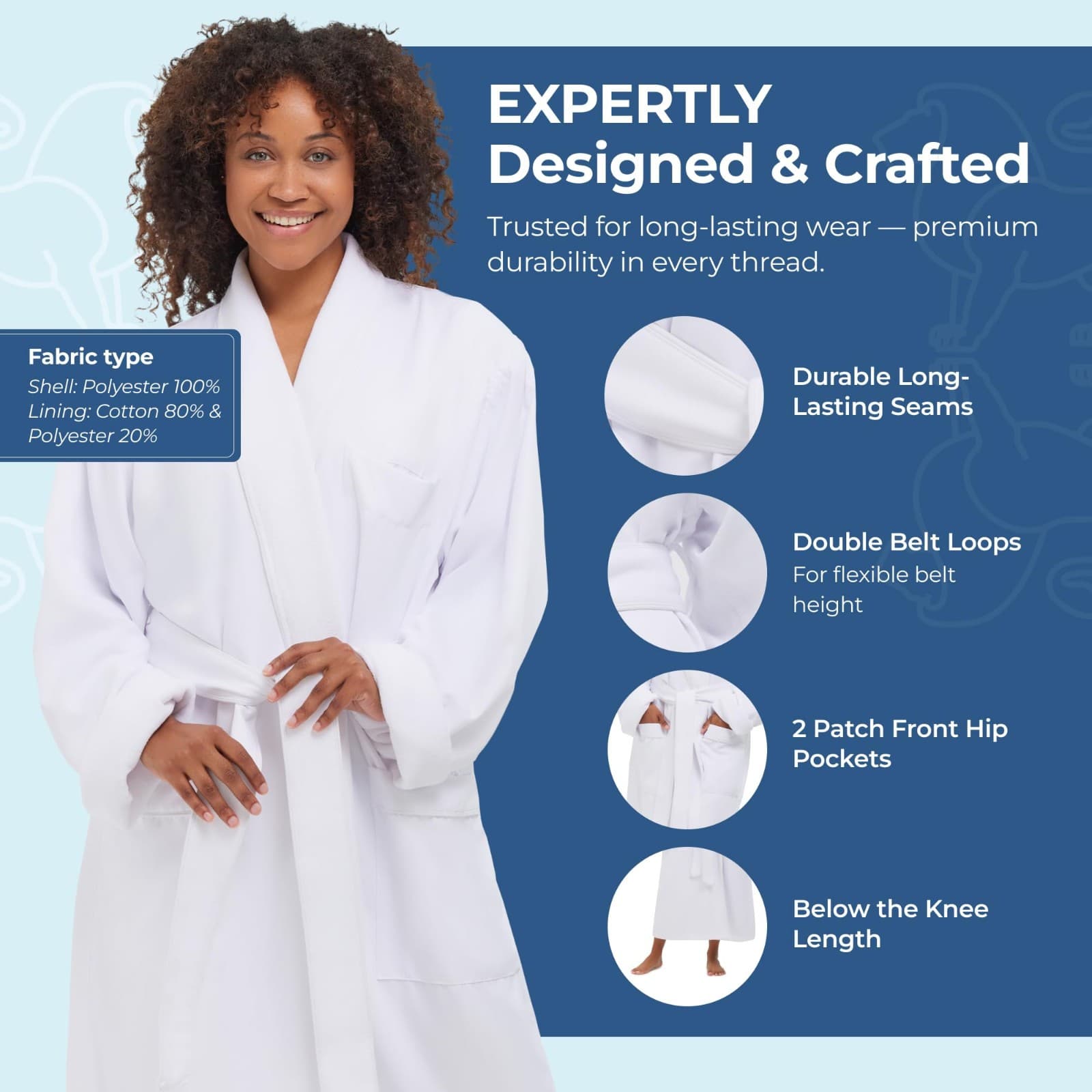 Monarch Cypress Microfiber Shawl Robe Lined In Terry Size X- Large in White - Thumbnail 9