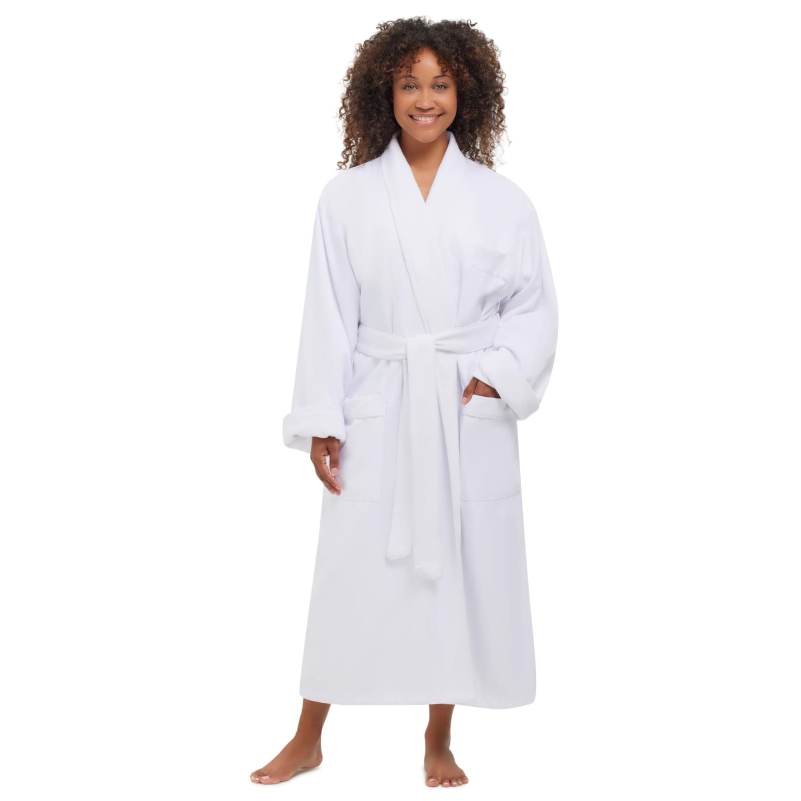 Monarch Cypress Microfiber Shawl Robe Lined In Terry Size X- Large in White - Image 1