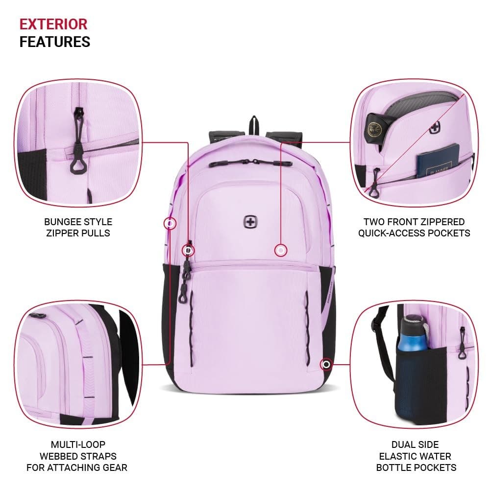 SwissGear Versa Laptop Backpack, Pastel Lilac, 18.25"x12.5"x6.25" - Thumbnail 8