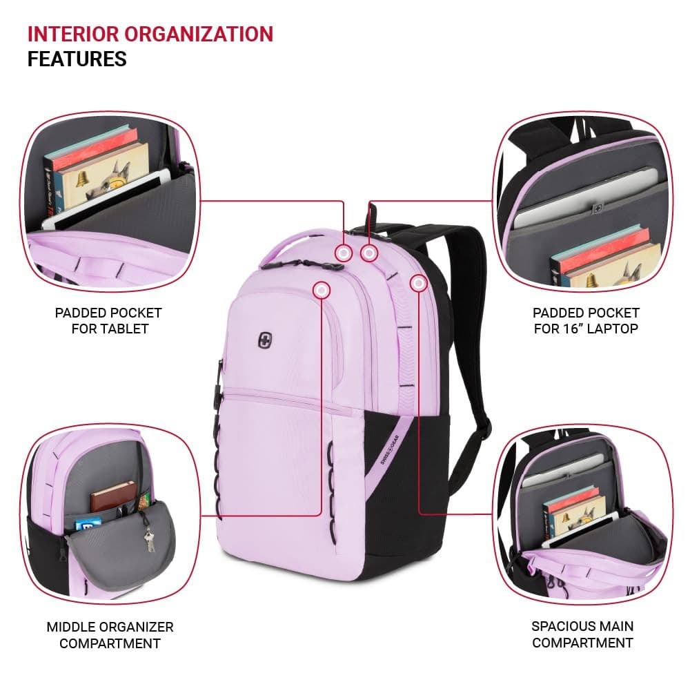 SwissGear Versa Laptop Backpack, Pastel Lilac, 18.25"x12.5"x6.25" - Thumbnail 6