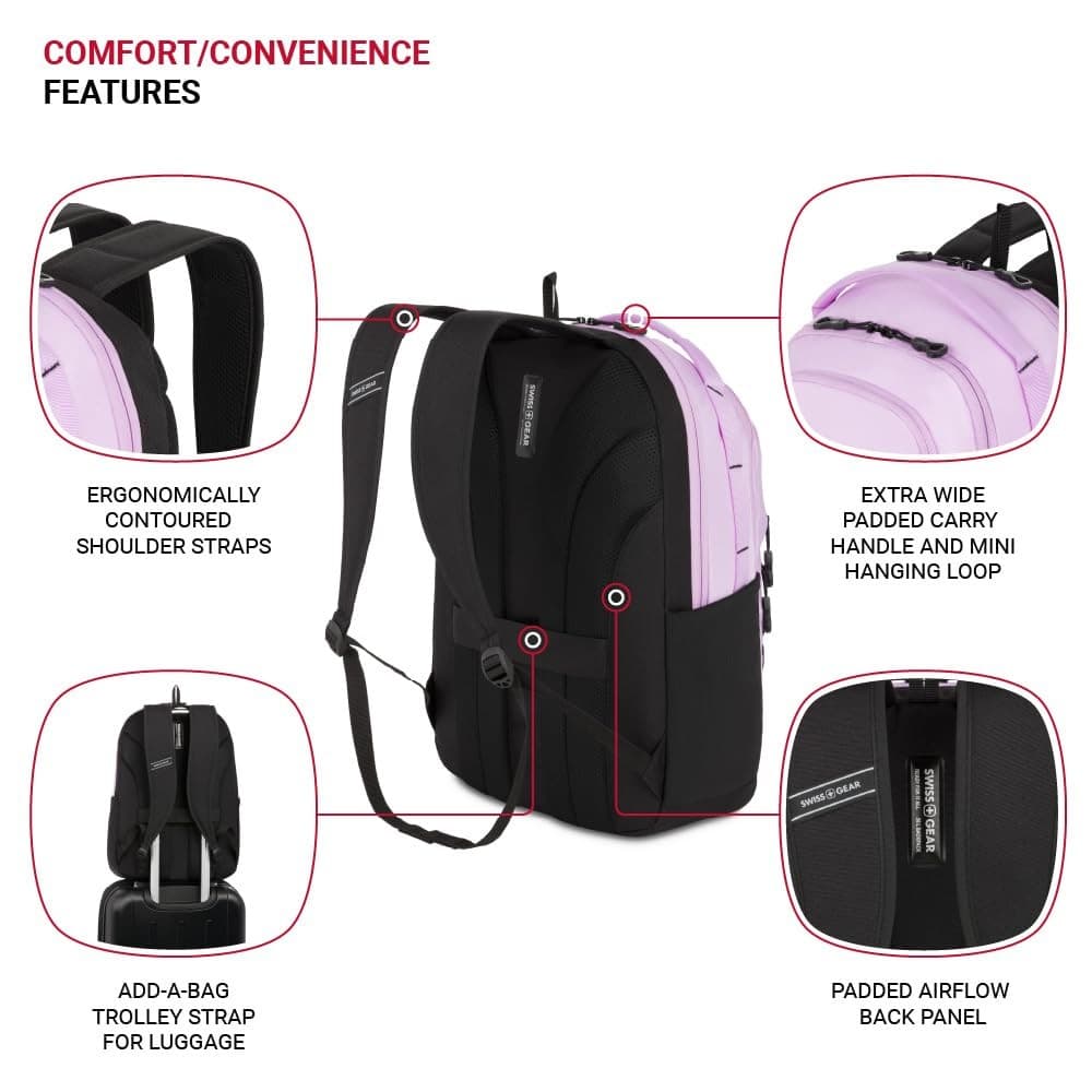 SwissGear Versa Laptop Backpack, Pastel Lilac, 18.25"x12.5"x6.25" - Thumbnail 7