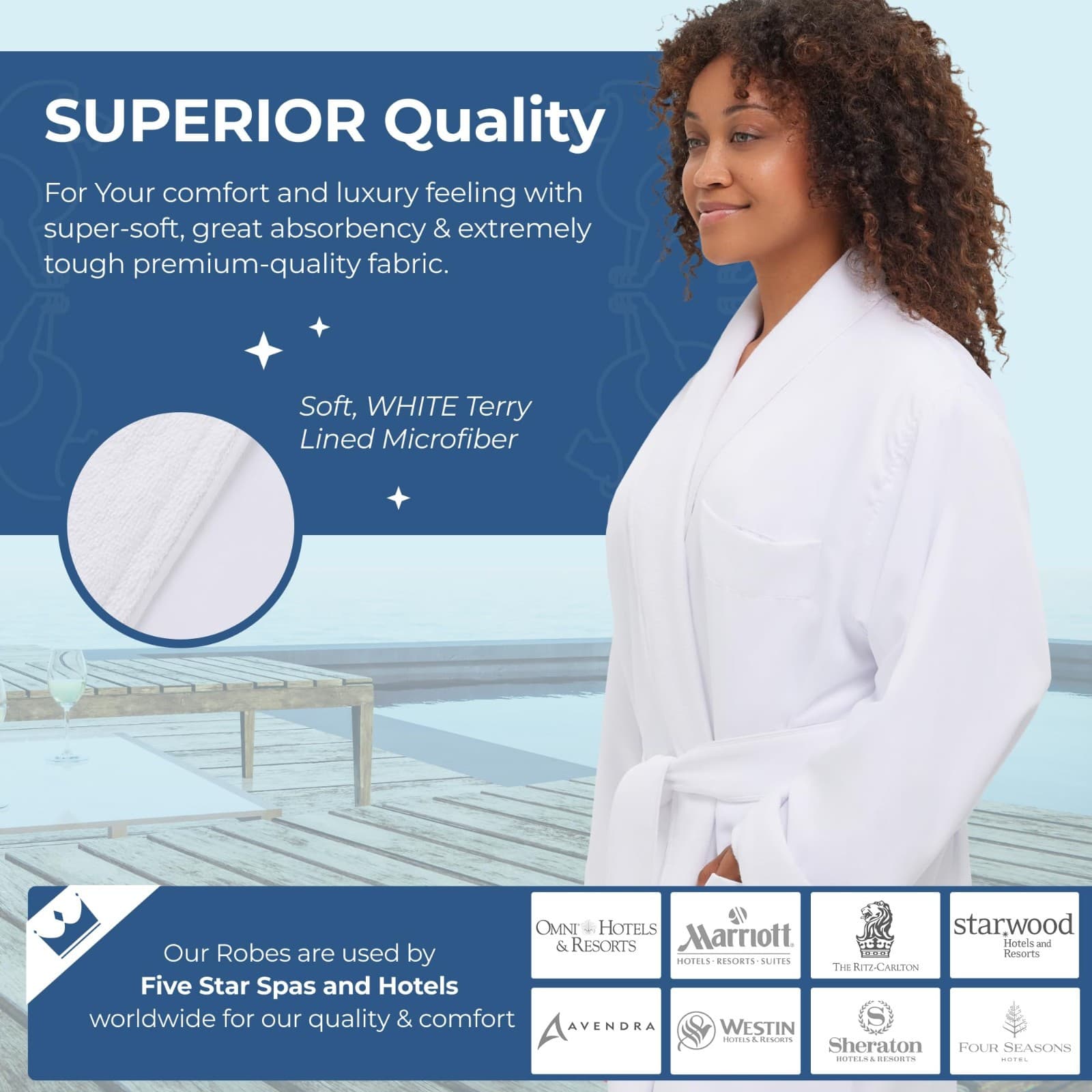 Monarch Cypress Microfiber Shawl Robe Lined In Terry Size X- Large in White - Thumbnail 7