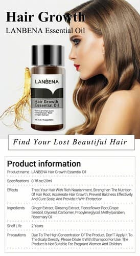 Lanbena Ginger Extract Hair Care Fast Powerful Hair Growth Essential Oil 20ml - Thumbnail 6