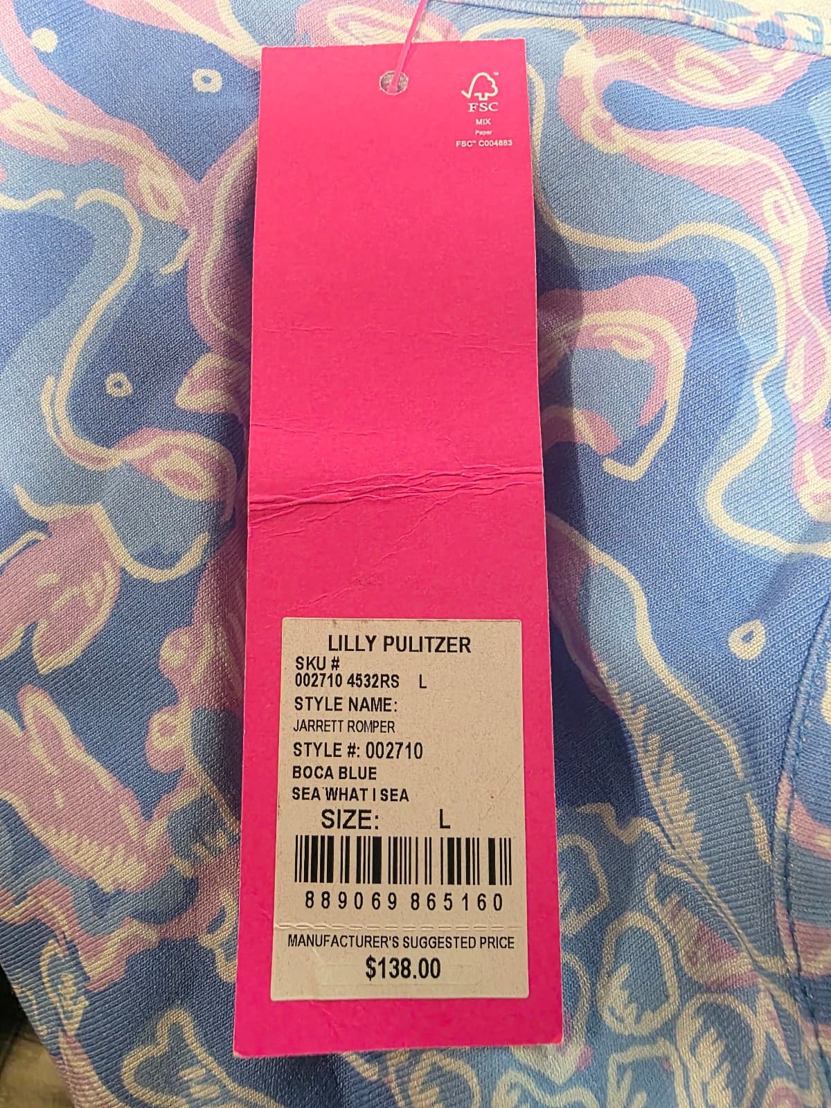 $138 NEW Lilly Pulitzer JARRETT ROMPER Boca Blue Sea What ISea Lilac White Large - Thumbnail 5