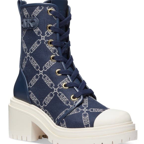 Michael Kors Hanley Empire Logo Jacquard Combat Boot In Navy Multi Size 6M - Thumbnail 3