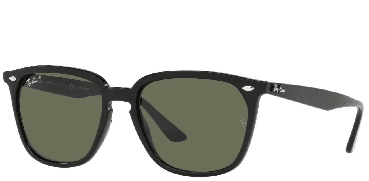 Ray-Ban Unisex RB4362 Square Sunglasses, Black/Dark Green Polarized, 55 mm - Image 1