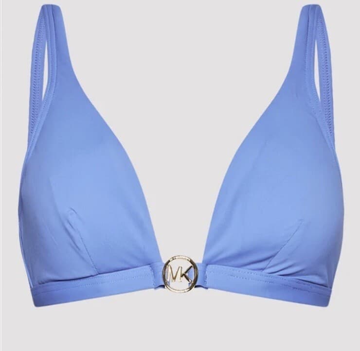 Michael Kors MM7M509 Women Crew Blue Logo Solid Triangle Swim Bikini Top Medium - Thumbnail 3