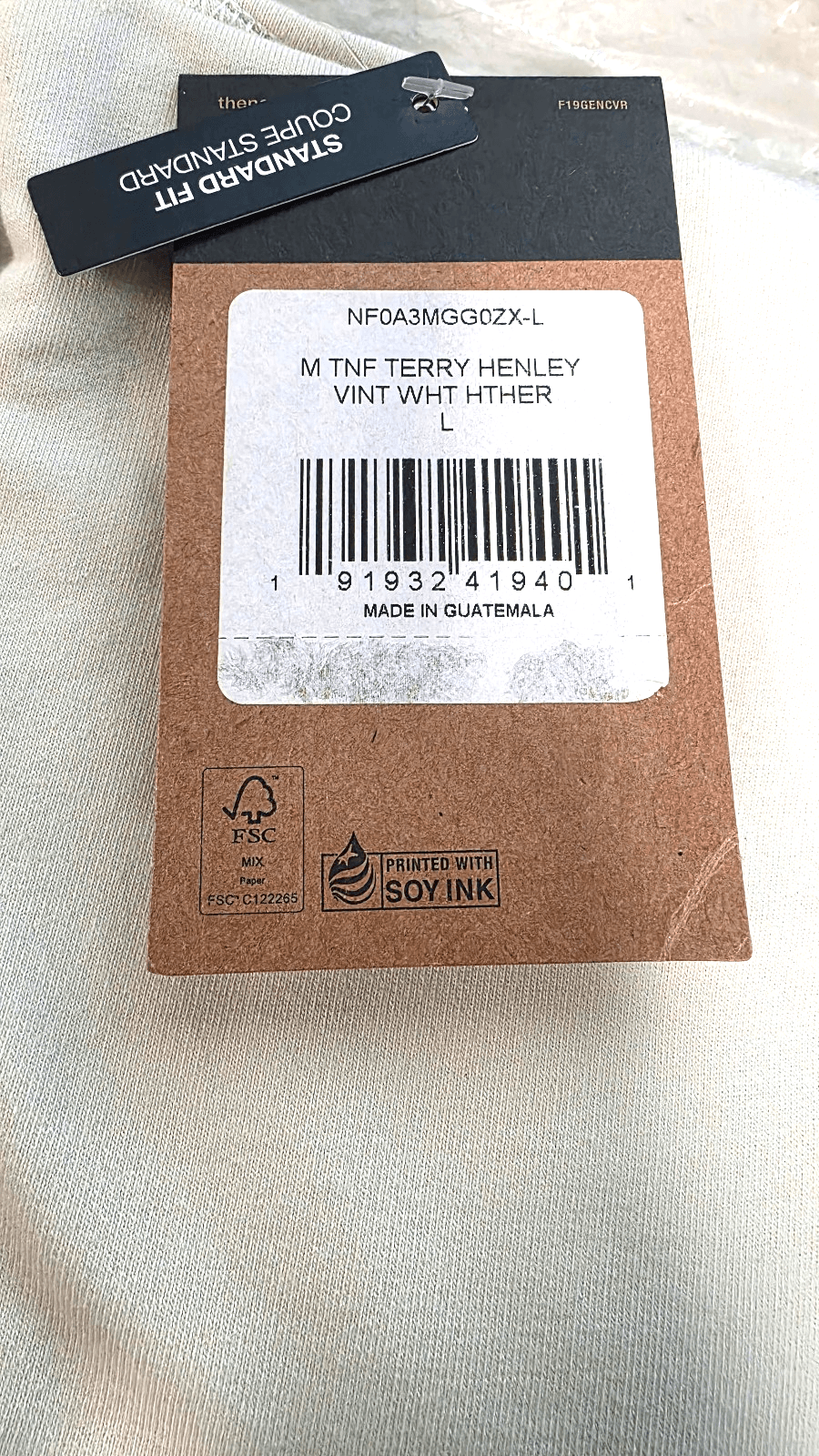 THE NORTH FACE Men's Long Sleeve TNF Terry Henley Vintage White Heather Large - Thumbnail 3