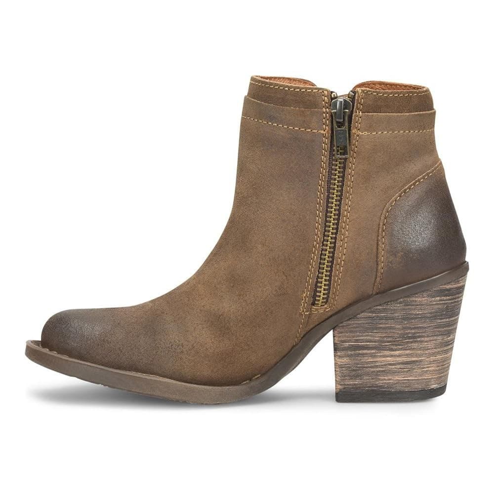 BORN Alana Western Ankle Boots Taupe Distressed Suede Women 8.5 M Side Zip - Thumbnail 3
