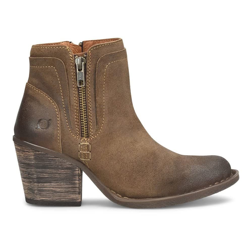 BORN Alana Western Ankle Boots Taupe Distressed Suede Women 8.5 M Side Zip - Thumbnail 2