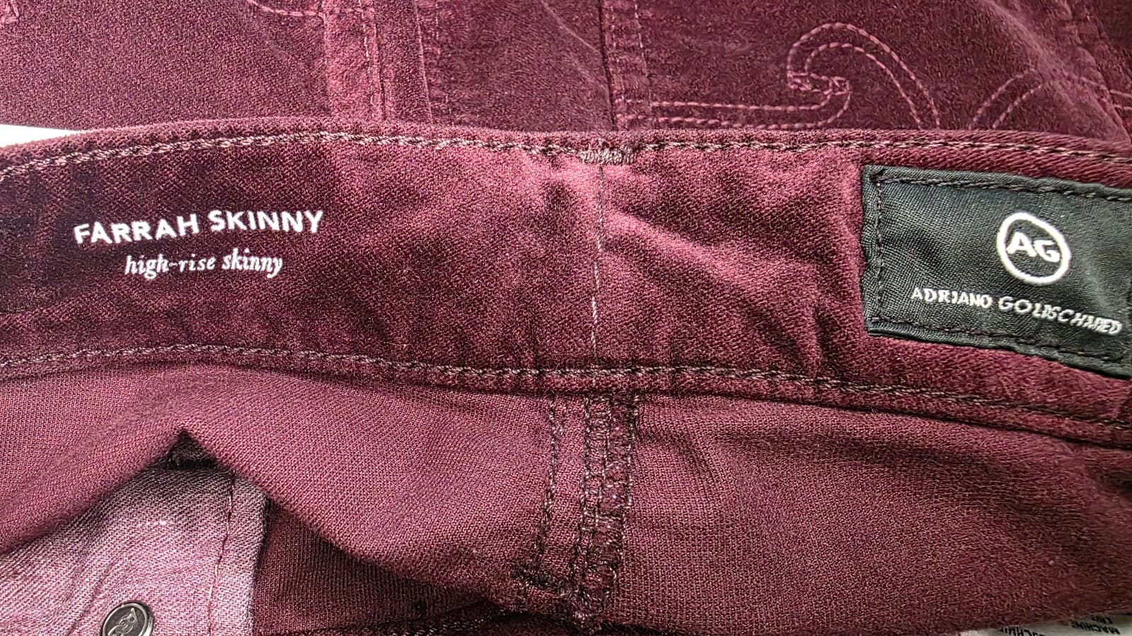 AG Adriano Goldschmied The Farrah Skinny High Rise Skinny Jeans Burgundy Size 26 - Thumbnail 9