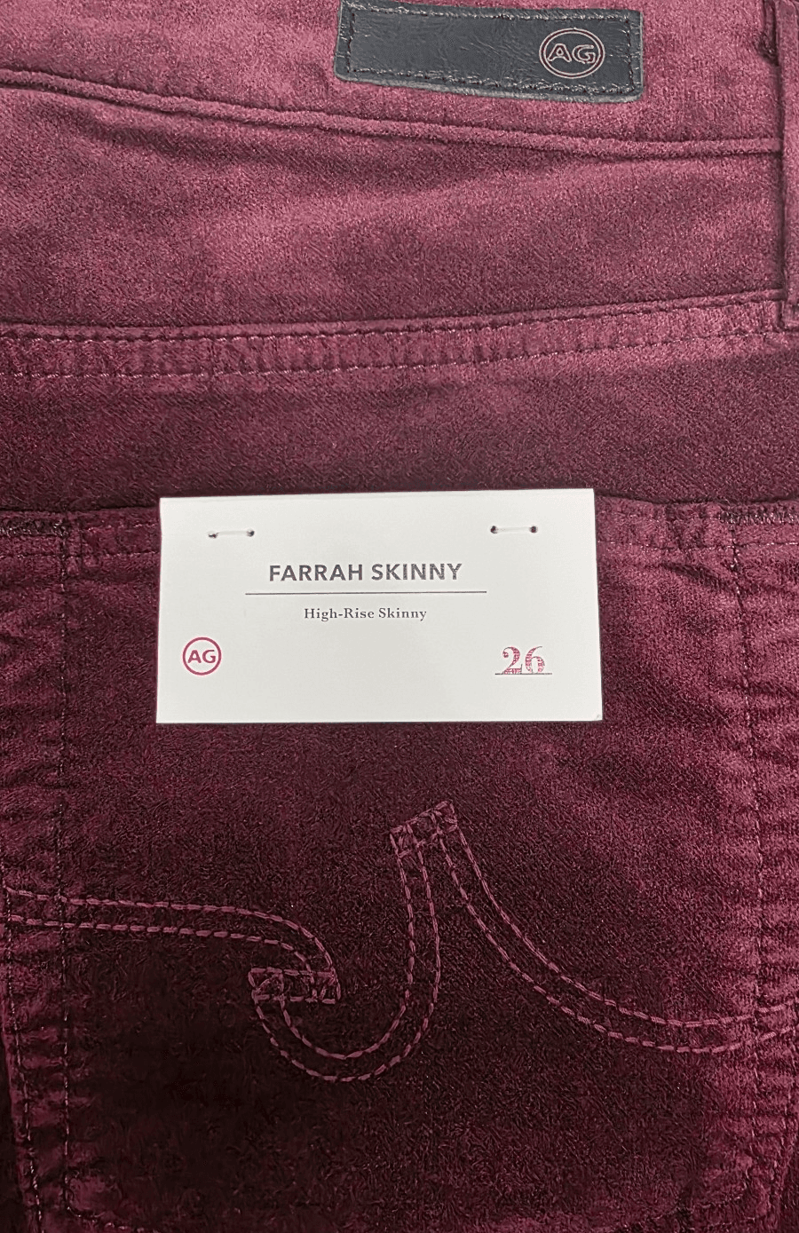 AG Adriano Goldschmied The Farrah Skinny High Rise Skinny Jeans Burgundy Size 26 - Thumbnail 8
