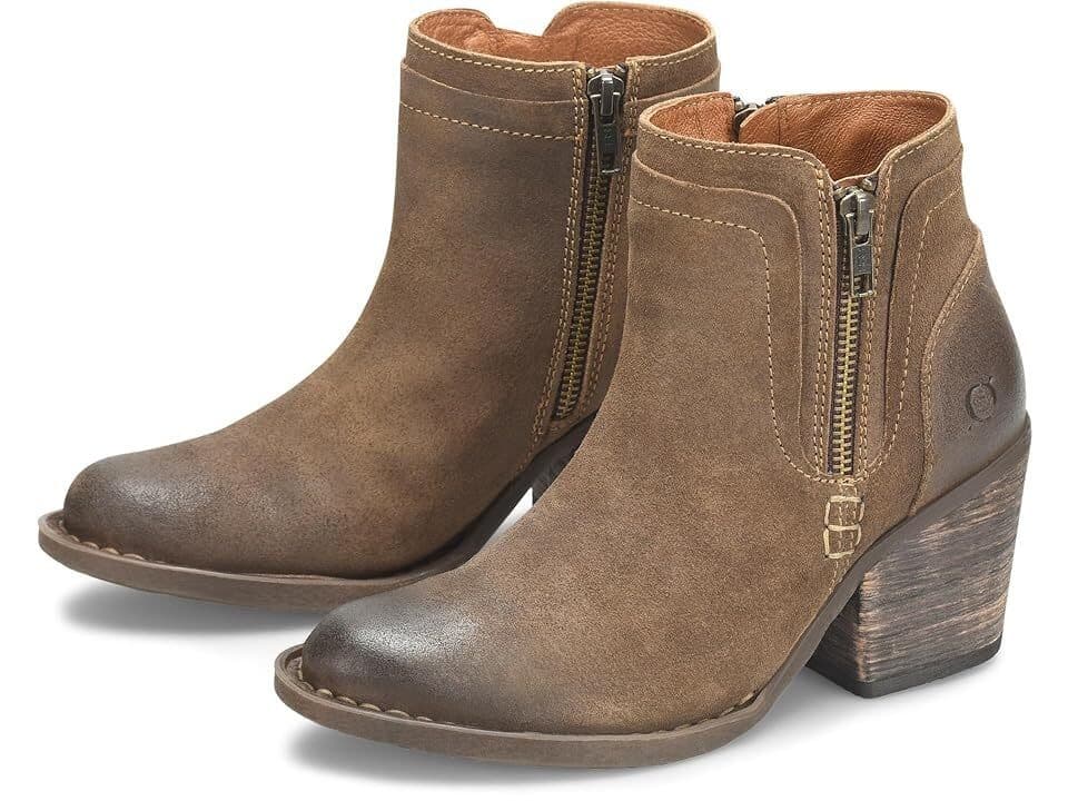 BORN Alana Western Ankle Boots Taupe Distressed Suede Women 9 M Side Zip - Image 1