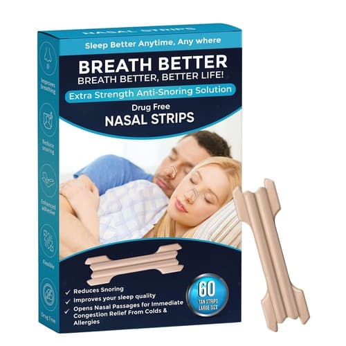 60 Breath Better Large Tan Nasal Strips, Extra Strength Anti Snoring Solution - Image 1