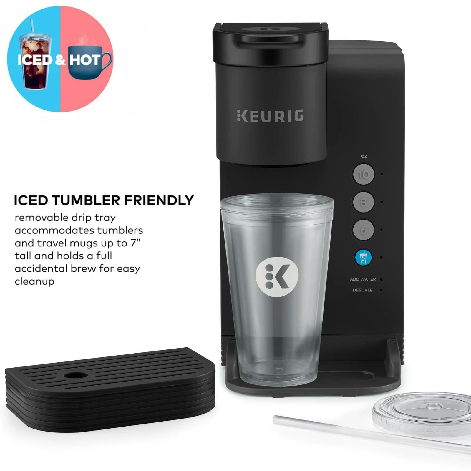 K-Iced Essentials Single-Serve Coffee Maker – Iced & Hot K-Cup Pods, Black - Thumbnail 2