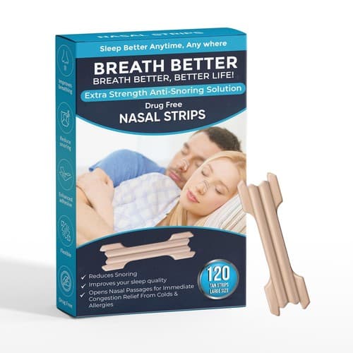 120 BREATH BETTER Large Tan Nasal Strips, Extra Strength Anti Snoring Solution - Image 1