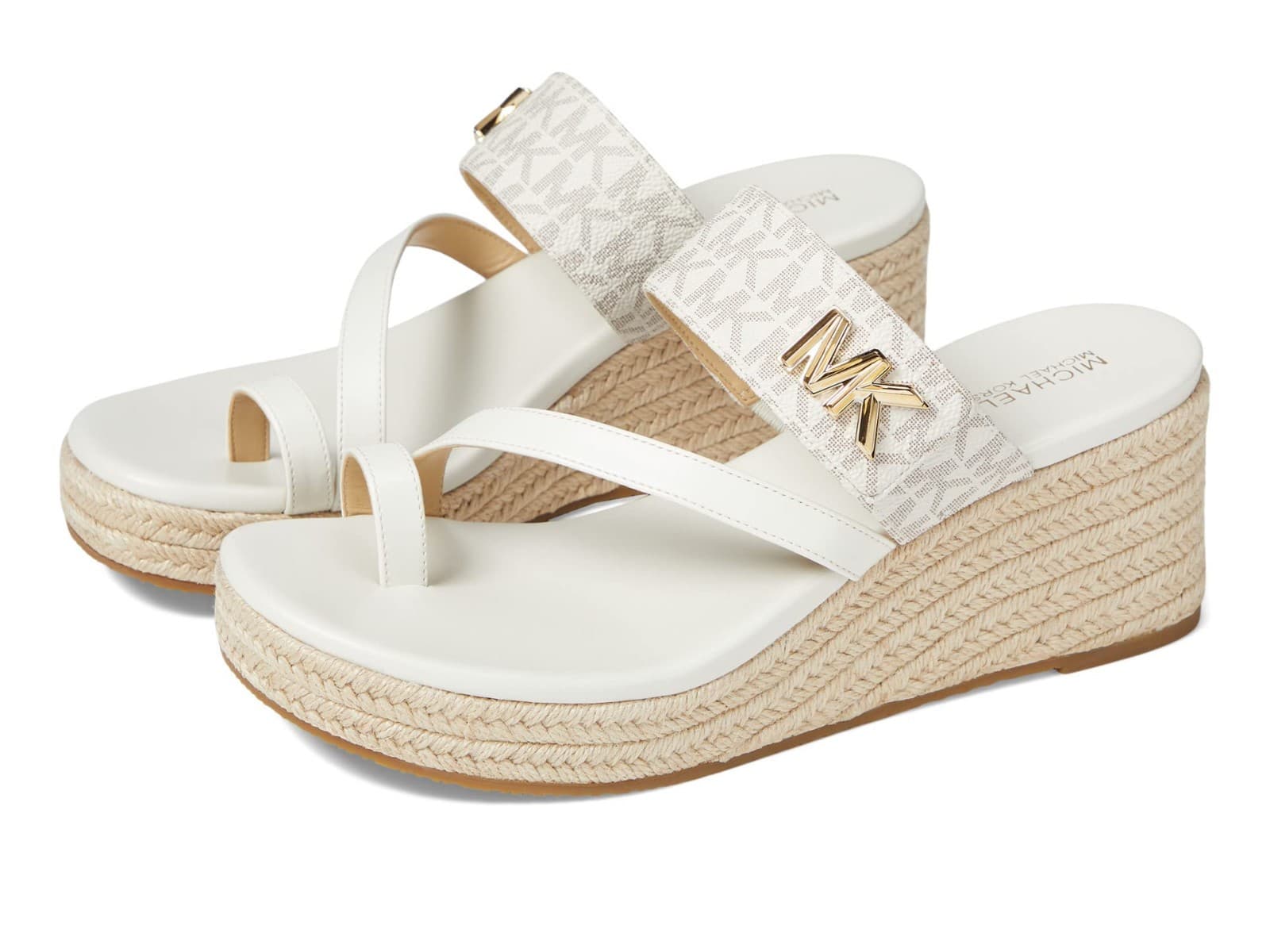 Women's Michael Kors Jilly Mid Wedge Sandals Vanilla Signature Logo 9 M NEW - Image 1