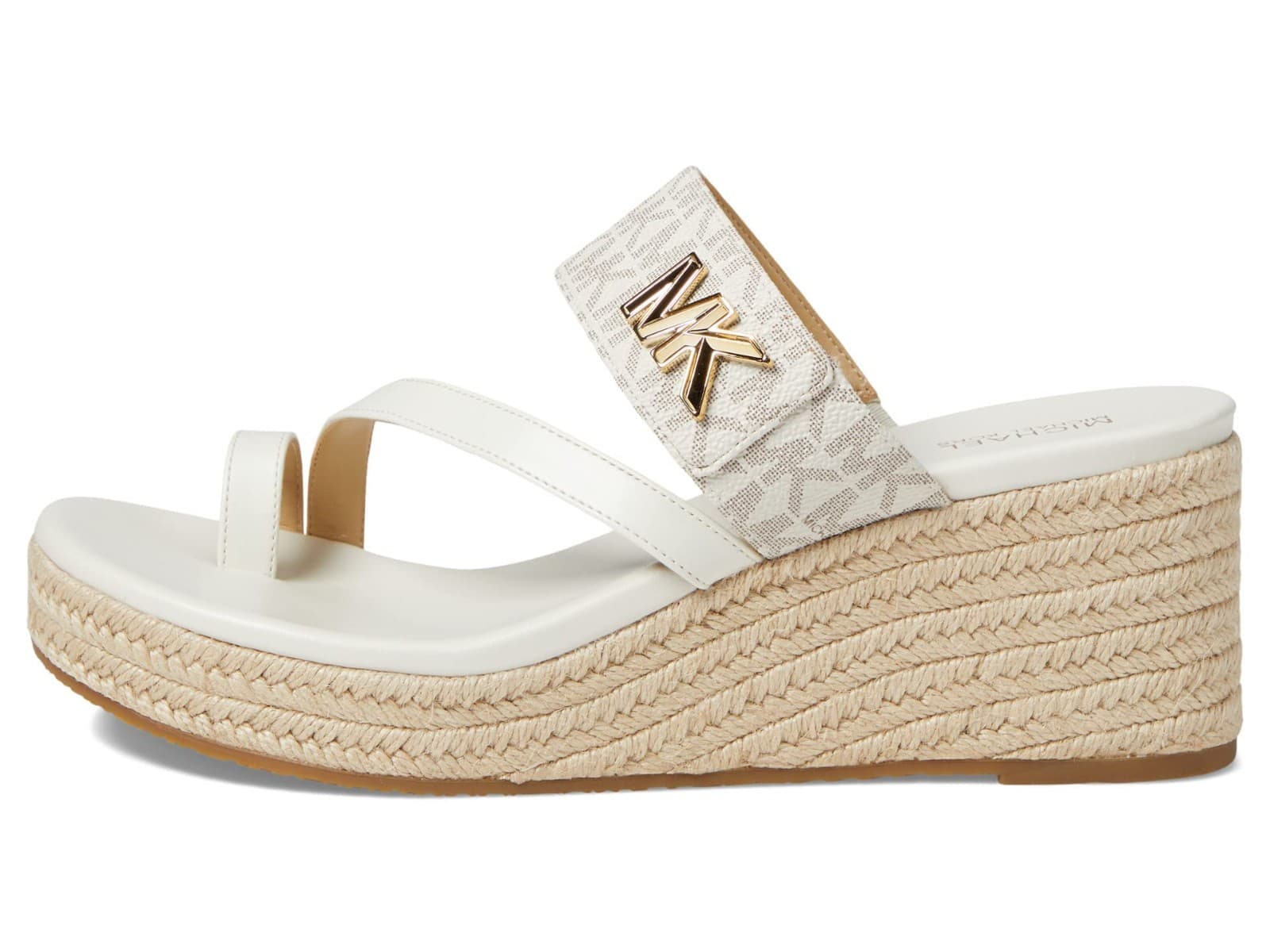 Women's Michael Kors Jilly Mid Wedge Sandals Vanilla Signature Logo 9 M NEW - Thumbnail 4