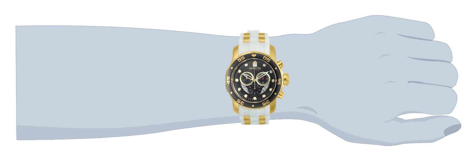 Invicta Mens Pro Diver SCUBA Chronograph 18Kt Gold Black Dial White Strap Watch - Thumbnail 2