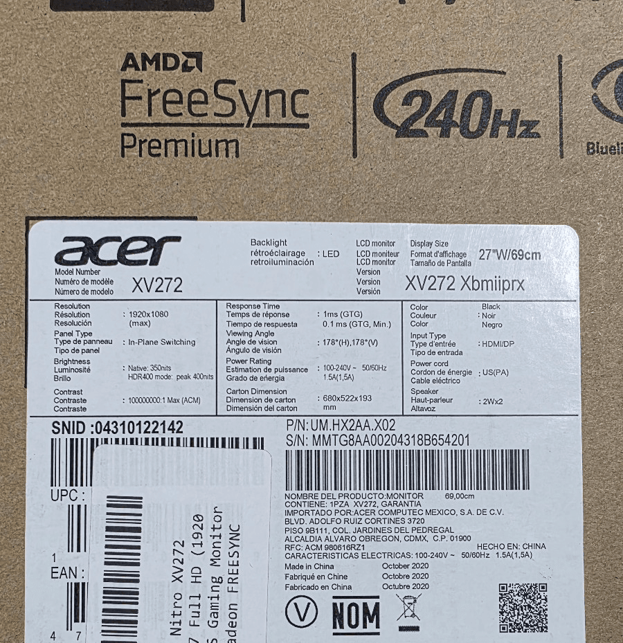 Acer Nitro XV272 Xbmiiprx 27" Full HD 1920 x 1080 IPS Gaming Monitor NEW - Thumbnail 6