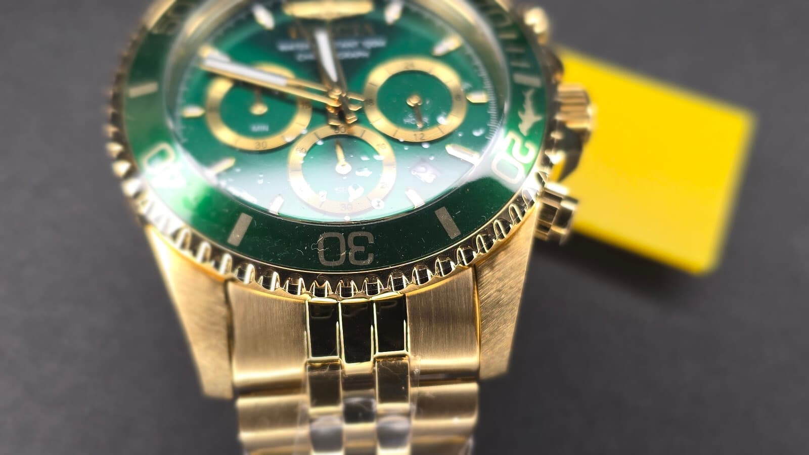 Invicta Pro Diver Titan Men's Luxury Watch Chrono Green Dial - 43mm, Gold - Thumbnail 5