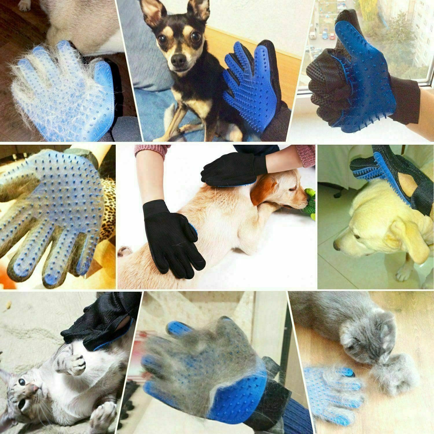 2 Pair Pet Dog Cat Hair Remover Mitt Massage Brush Deshedding Grooming Gloves - Thumbnail 9