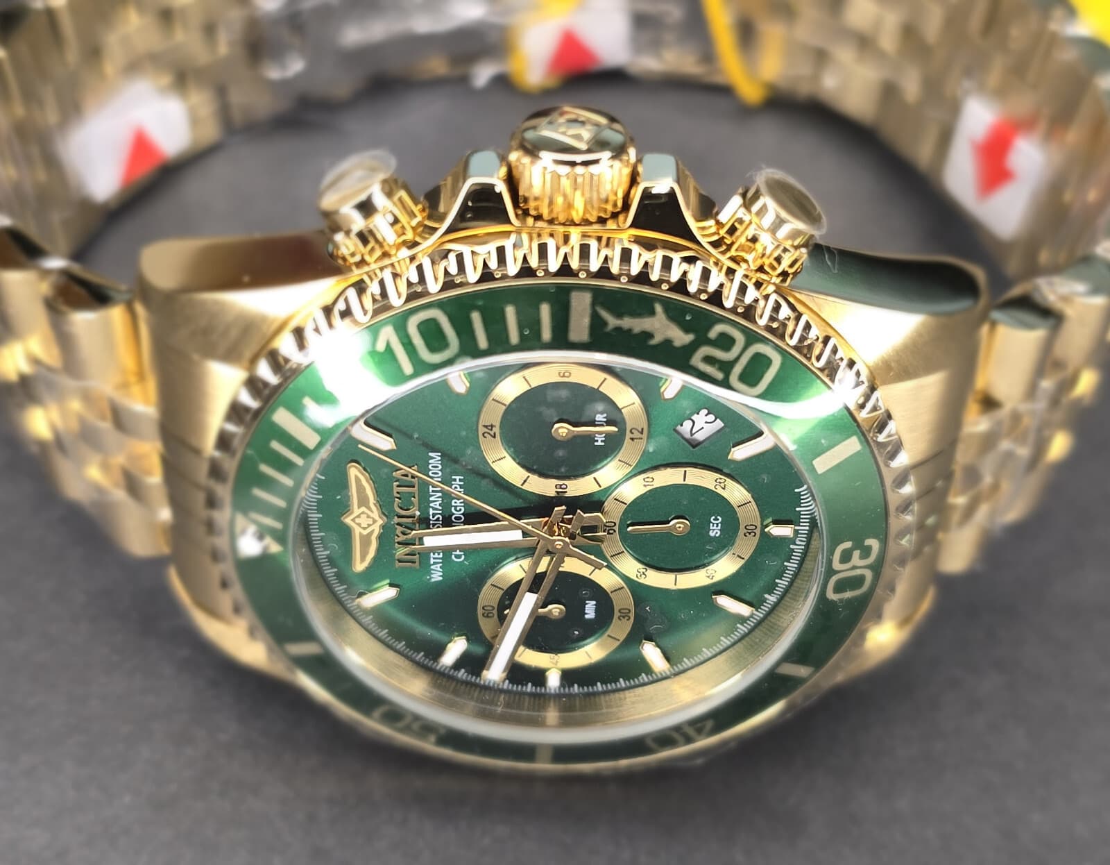 Invicta Pro Diver Titan Men's Luxury Watch Chrono Green Dial - 43mm, Gold - Thumbnail 2