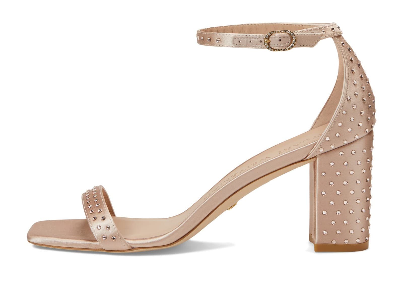 STUART WEITZMAN NUDISTCURVE 75 BLOCK Satin/Crystal Leather Sandal Nude Color 9 B - Thumbnail 2