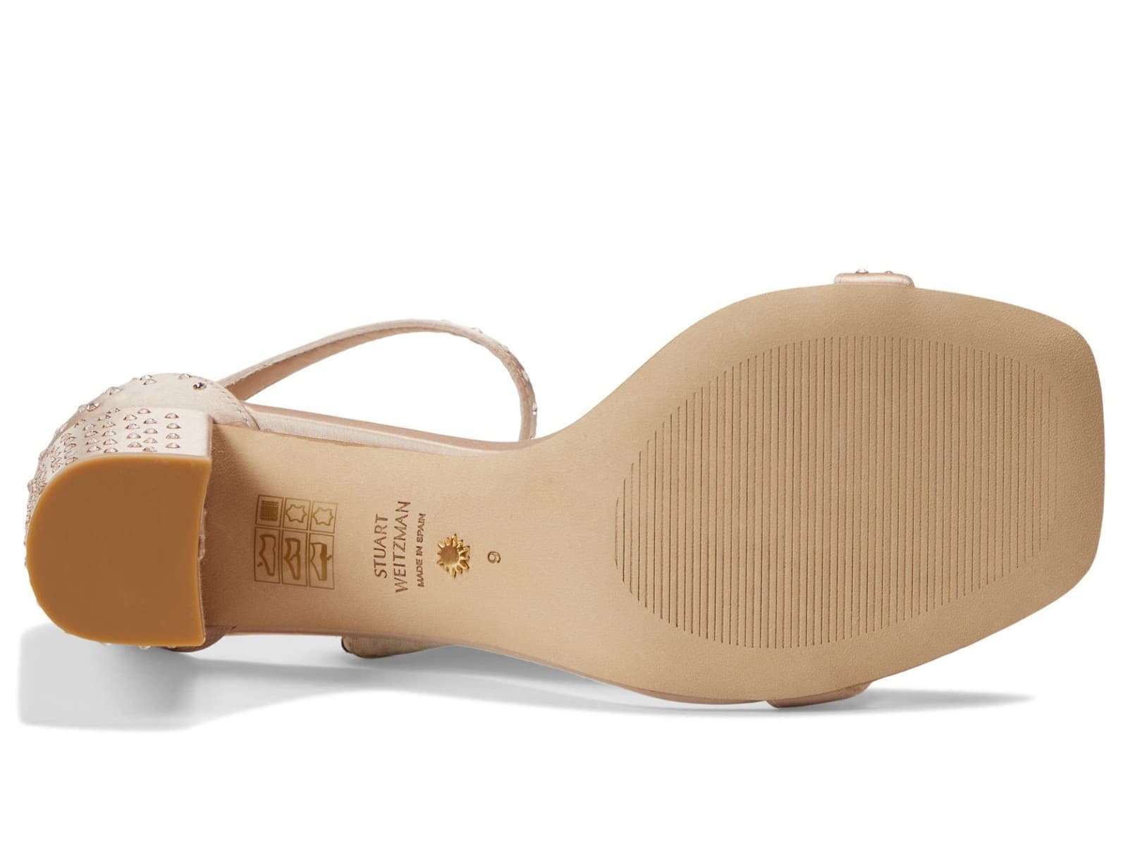 STUART WEITZMAN NUDISTCURVE 75 BLOCK Satin/Crystal Leather Sandal Nude Color 9 B - Thumbnail 5