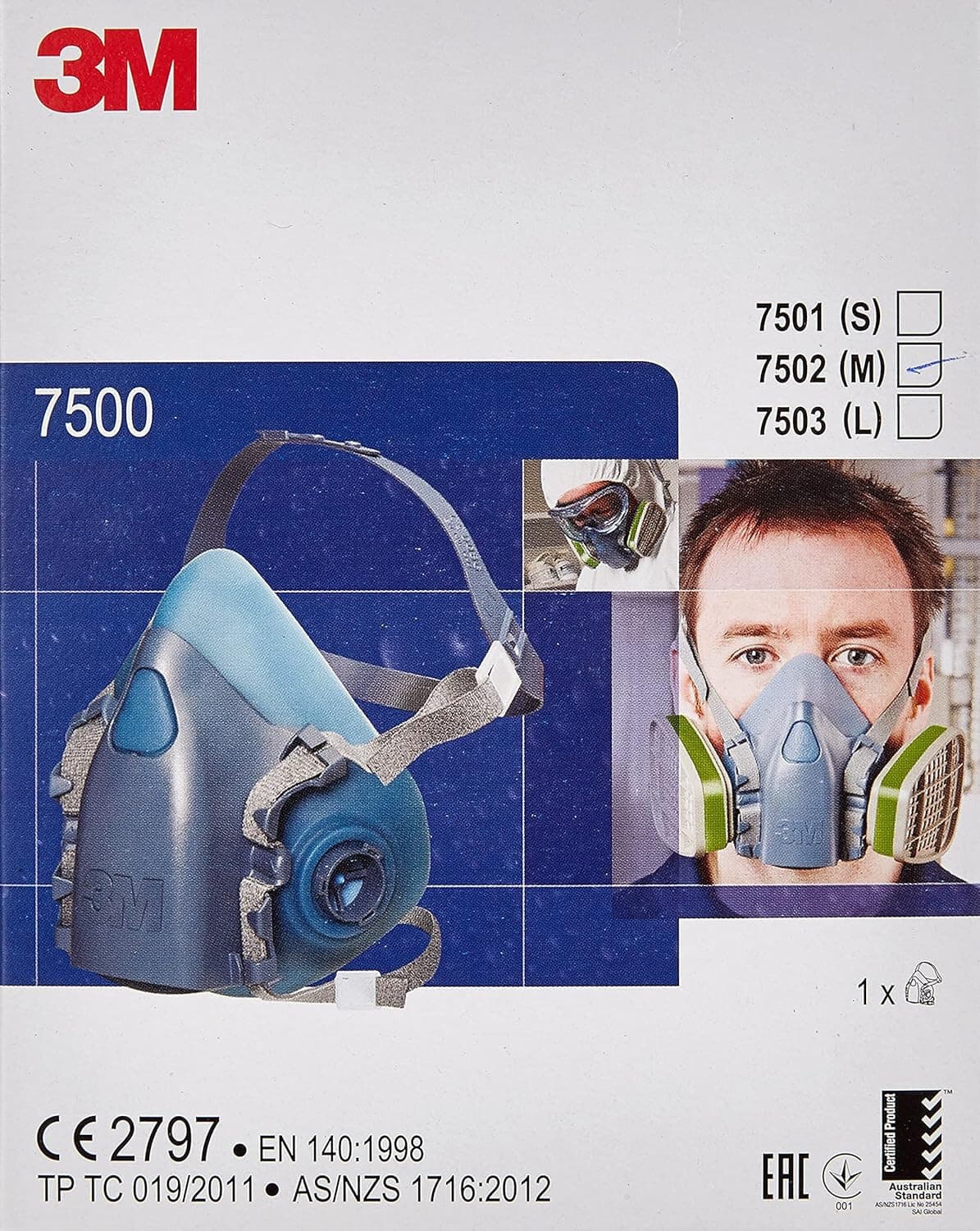 3M Medium 7502 Series Half Face Air Purifying Reusable Respirator Protection USA - Thumbnail 3