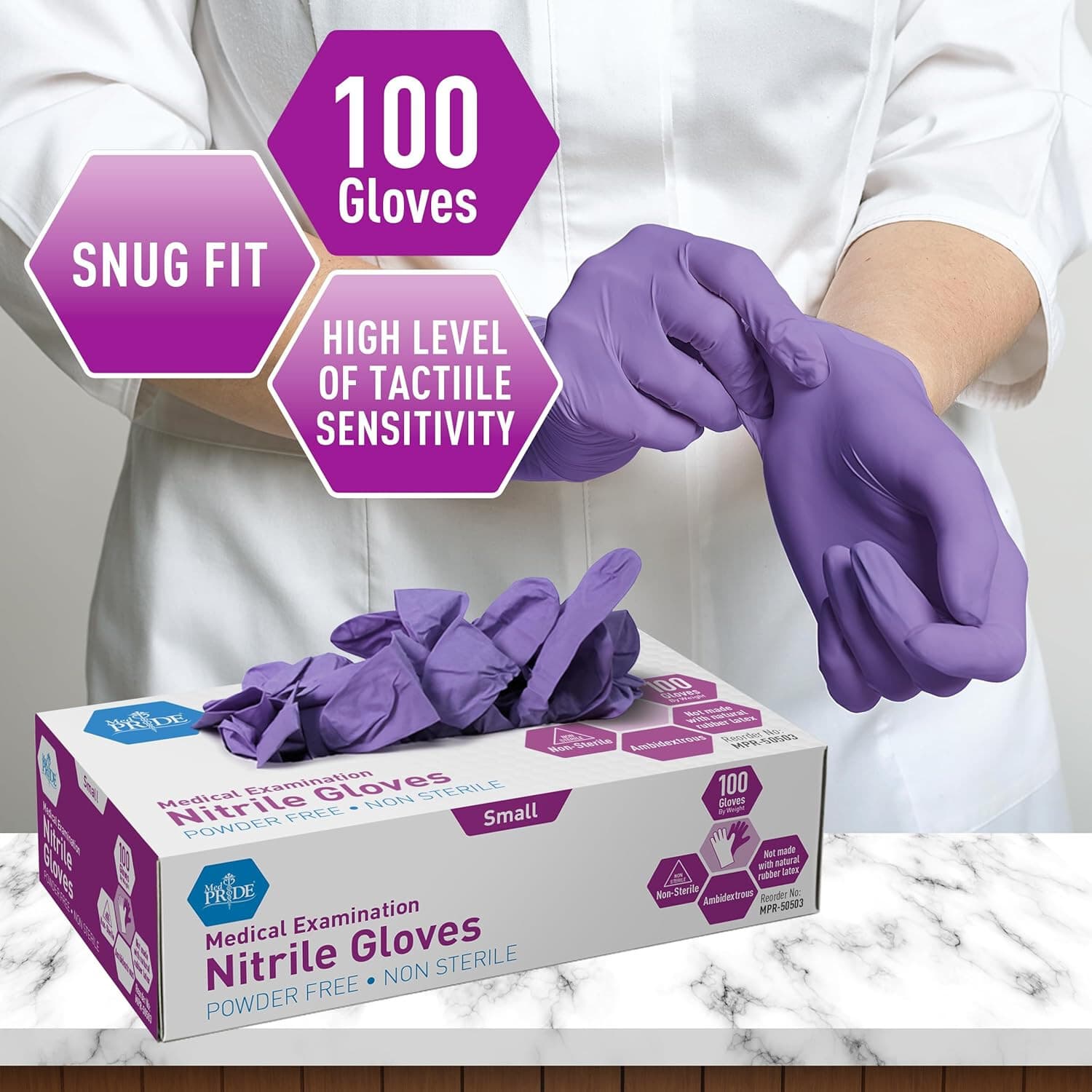 1000 MedPride Powder-Free Nitrile Exam Gloves Large Case of 10 x 100 - Thumbnail 3