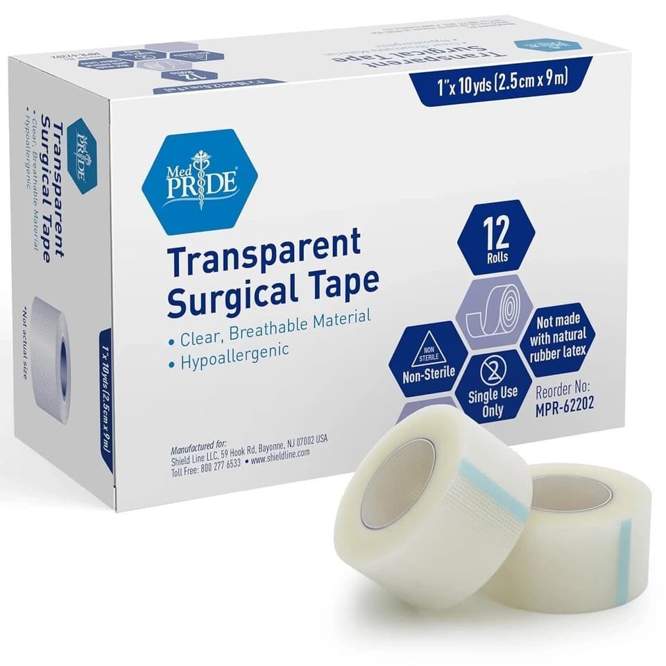 Med Pride Transparent Surgical Tape 1 x 10 Yards 12 Rolls- New - Thumbnail 3
