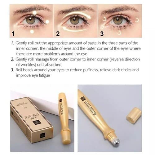24K Gold Roll-on Puffy Eye Cream Dark Circles Puffiness Anti-Aging Fine Line - Thumbnail 2