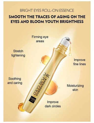 24K Gold Roll-on Puffy Eye Cream Dark Circles Puffiness Anti-Aging Fine Line - Thumbnail 7